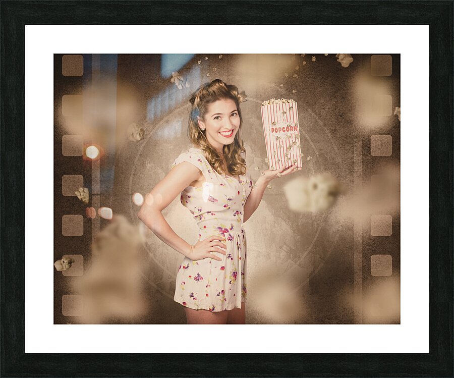 Film and cinema pin-up woman in old classic movie Picture Frame print