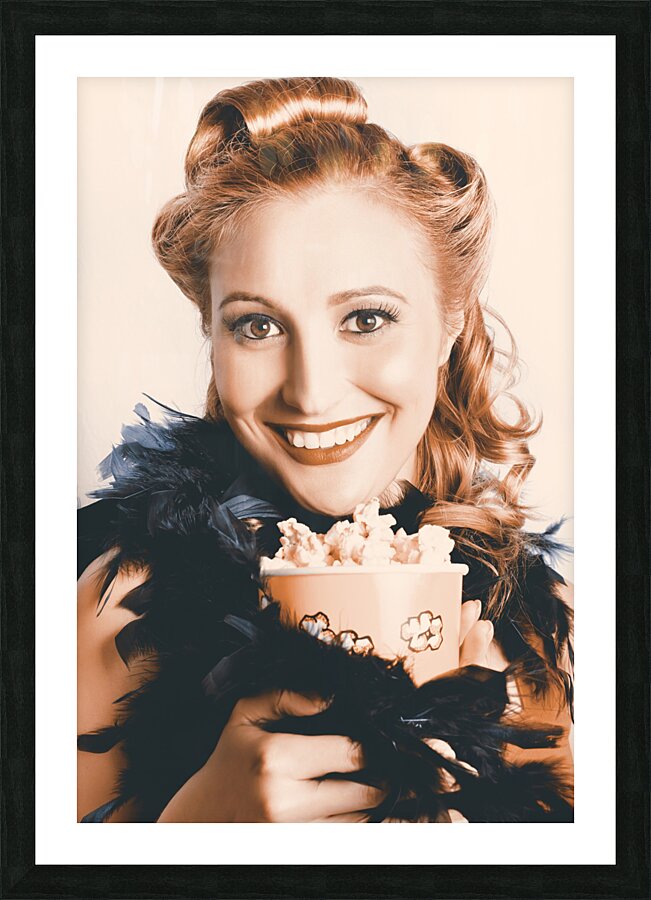 Fifties Pinup Woman Seeing Movie At Retro Cinema Picture Frame print