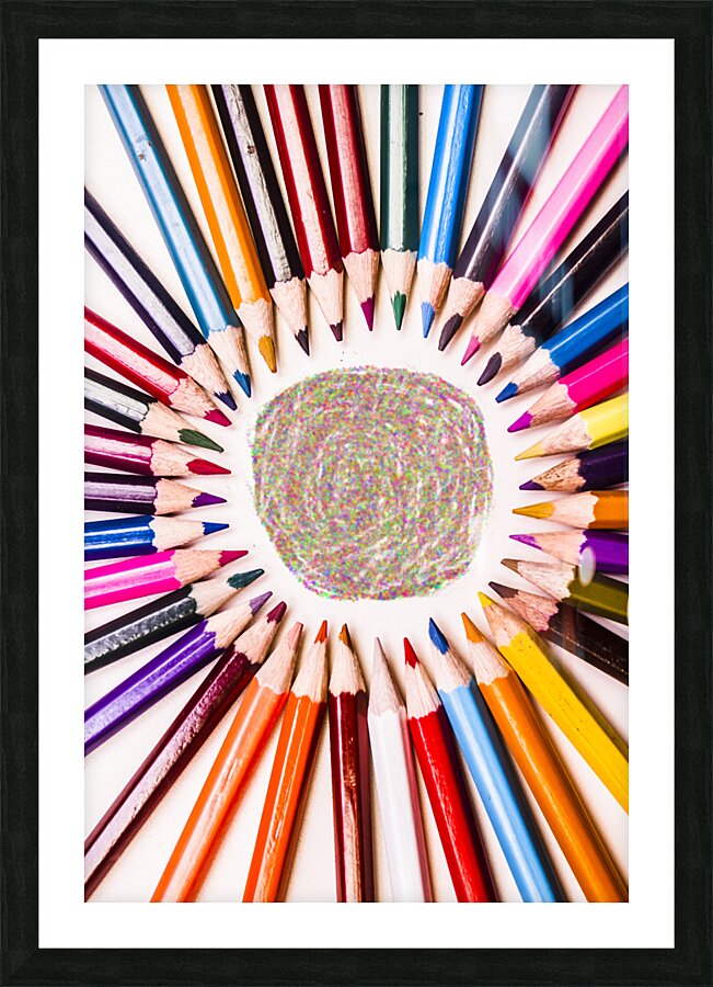 Pencils and coloured circles Picture Frame print