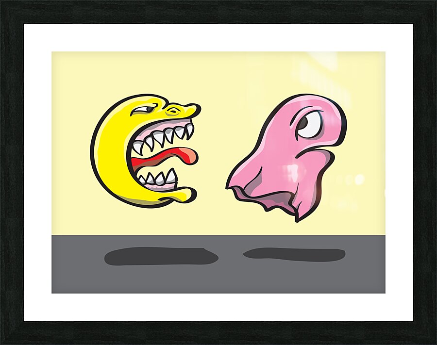 Pac Man and ghost illustration Picture Frame print