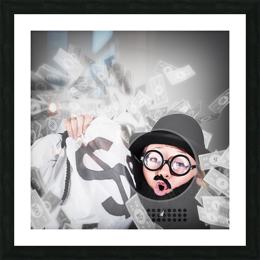 Funny businessman with falling money. Success Picture Frame print