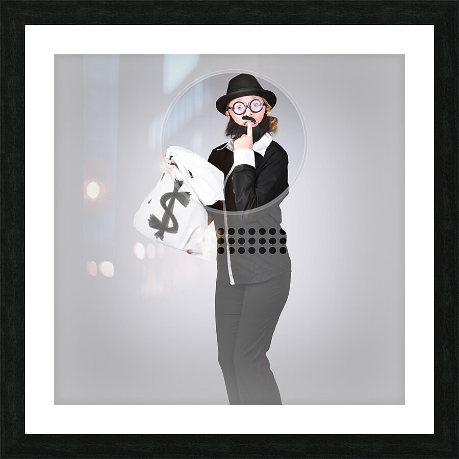 Young business person holding money at bank teller Picture Frame print