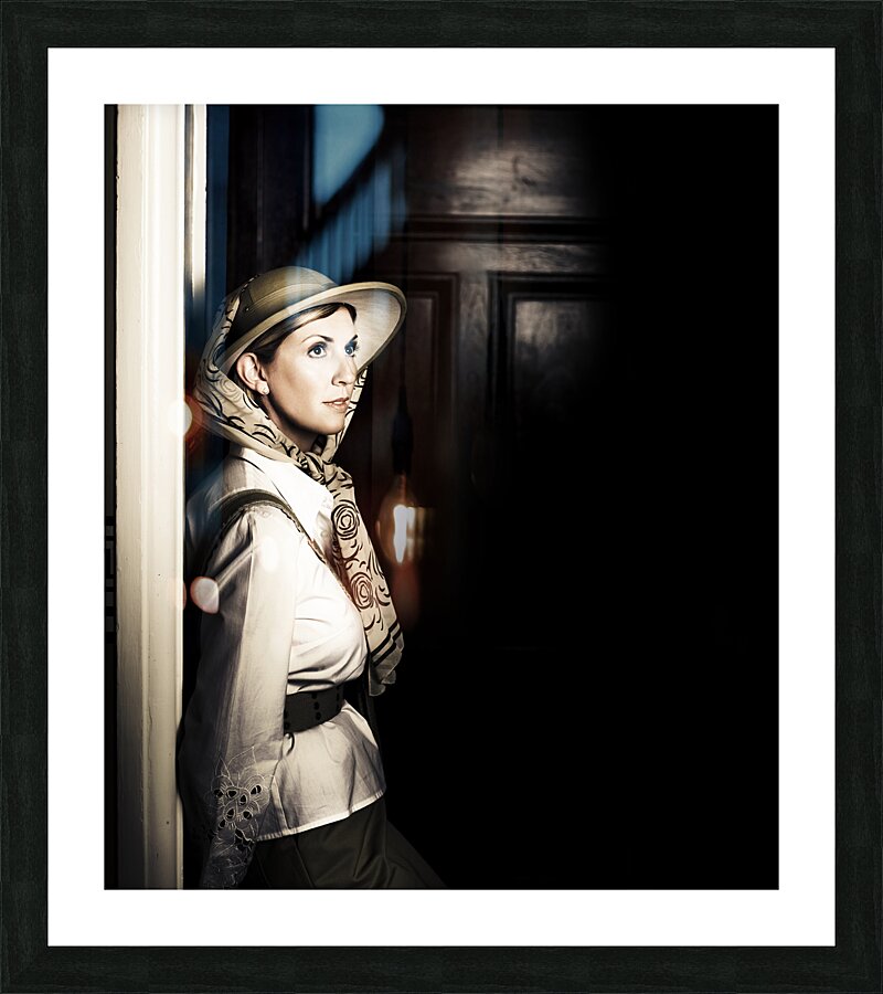 Lady In Vintage Attire At Night Picture Frame print