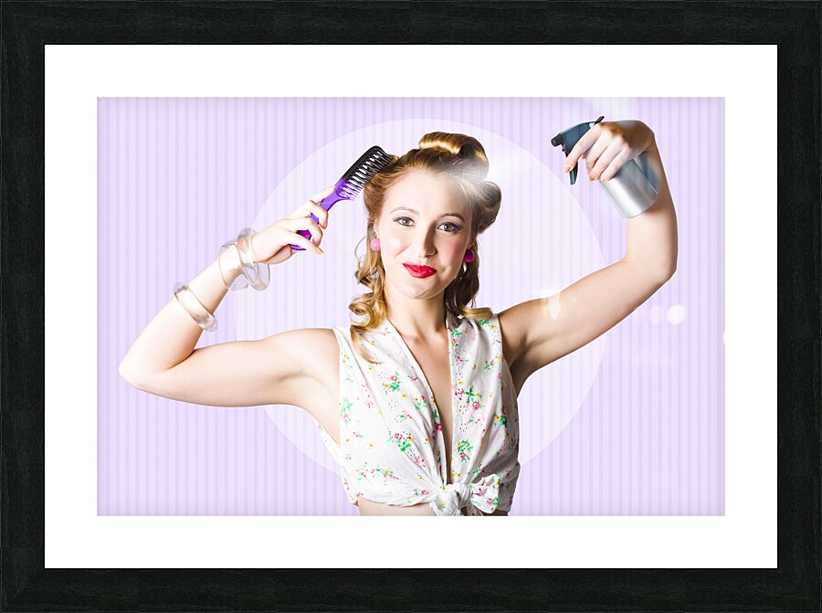 Classic 50s Pinup Girl Combing Hair Style Picture Frame print