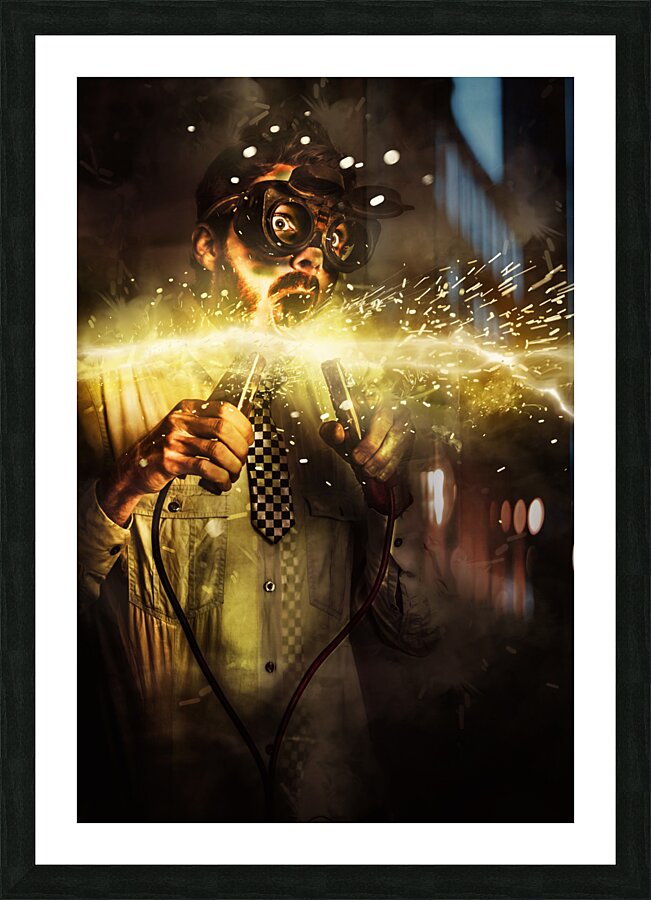 Start up business man with explosive idea Picture Frame print