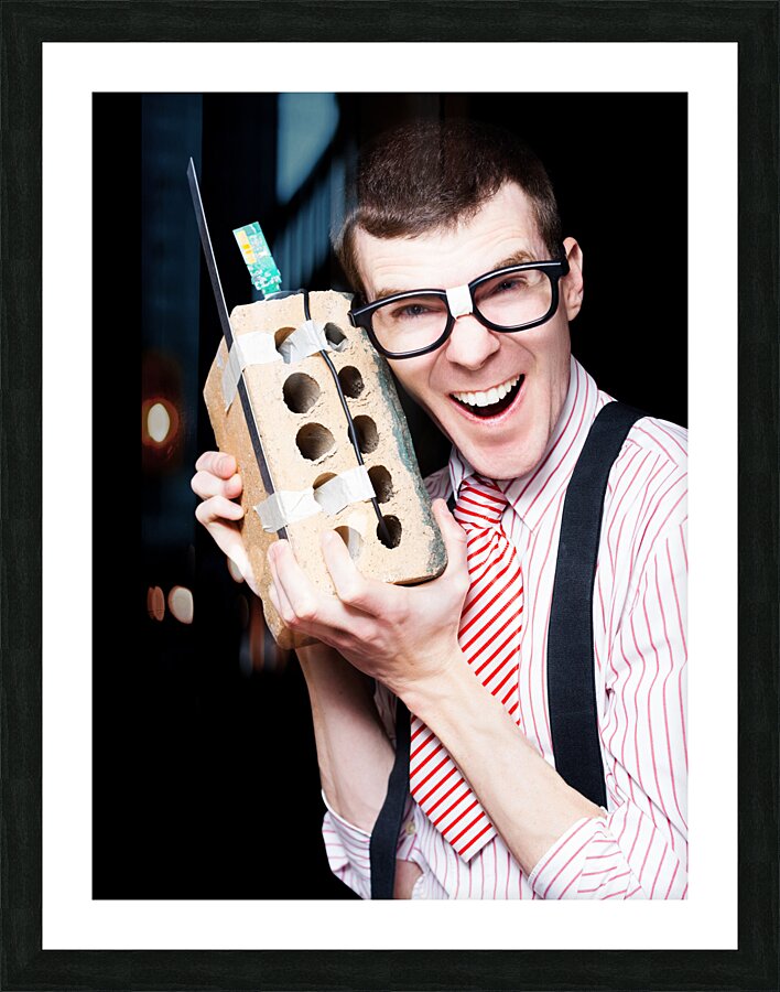 Business Geek Laughing On House Brick Phone Picture Frame print