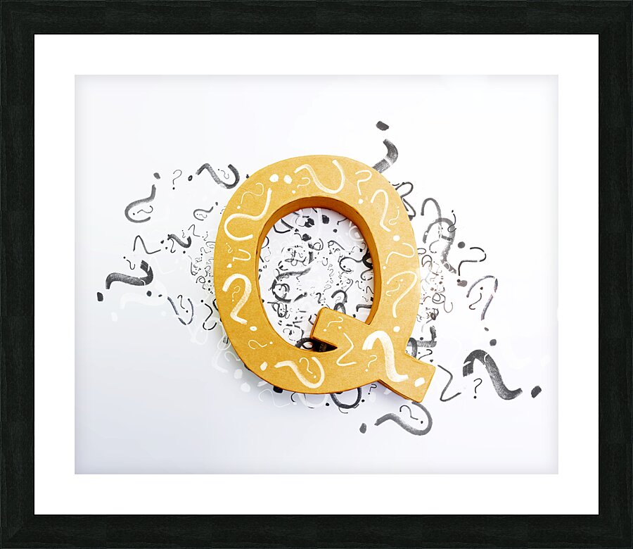 Questions in need of answers on white background Picture Frame print