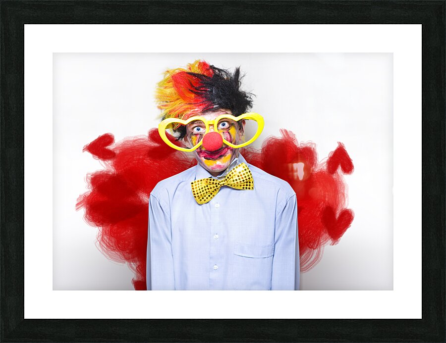 Romantic Comedy Clown Wearing Heart Shape Glasses Picture Frame print