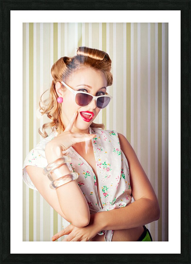 Cute Pinup Fashion Girl With Surprised Expression Picture Frame print