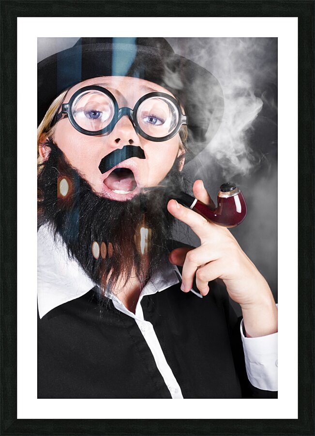 Comic private eye detective smoking pipe Picture Frame print