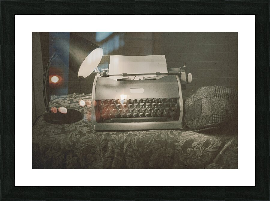 1930s press release on antique reporters desk Picture Frame print