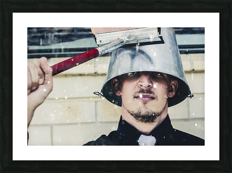 umorous window washer Picture Frame print