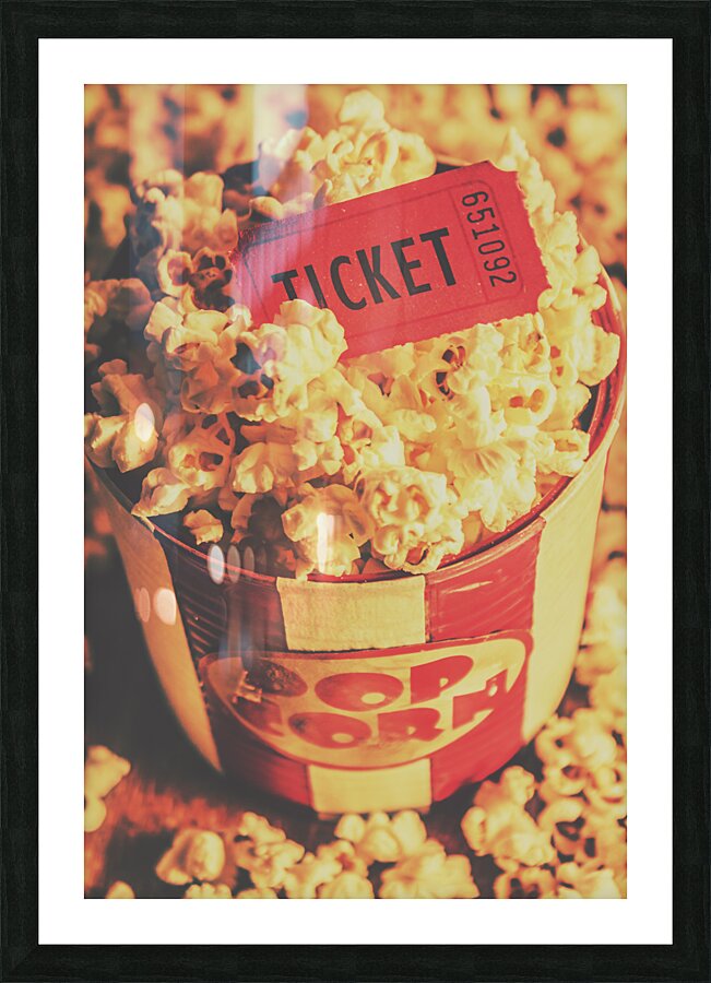 Retro film stub and movie popcorn Picture Frame print