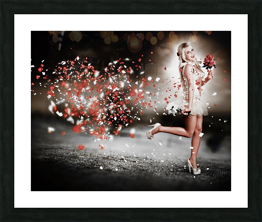 Happy Flower Girl In A Running Love Heart Romance Picture Frame print