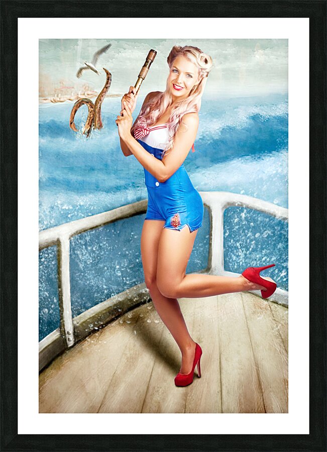 Beautiful Pinup Woman On Sightseeing Travel Cruise Picture Frame print
