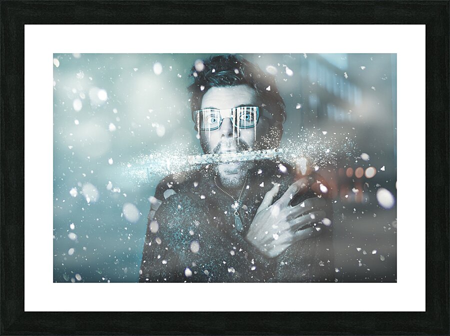 Ice cold winter man in a freeze of snow and frost  Picture Frame print