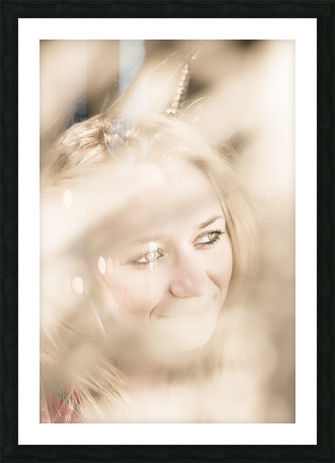 Dreamy eyes through wicker lines Picture Frame print