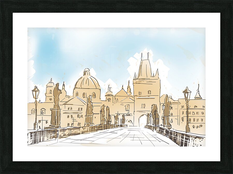 Artistic digital painting of Charles Bridge Prague Picture Frame print