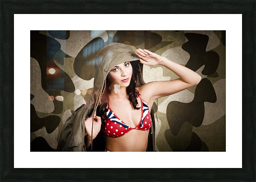 Sexy vintage army girl saluting Picture Frame print