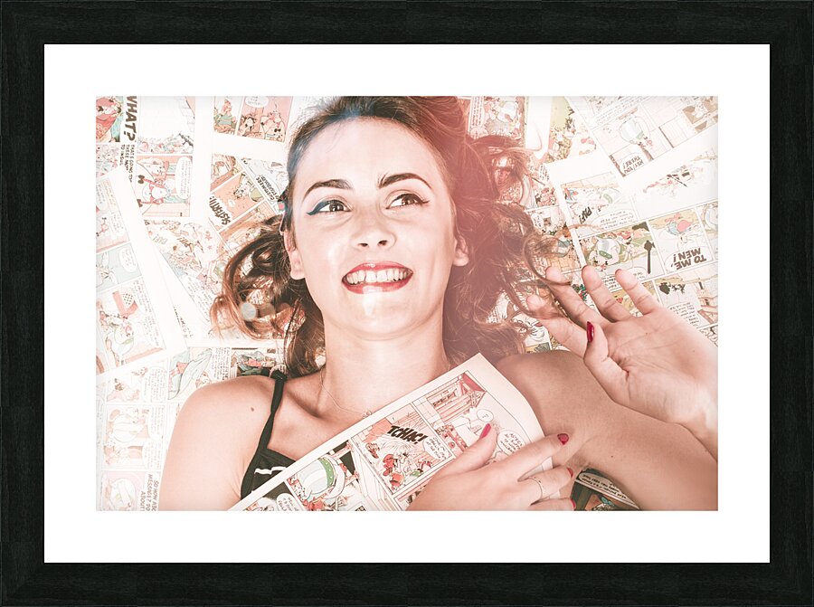 Pinup woman with cartoon character love Picture Frame print