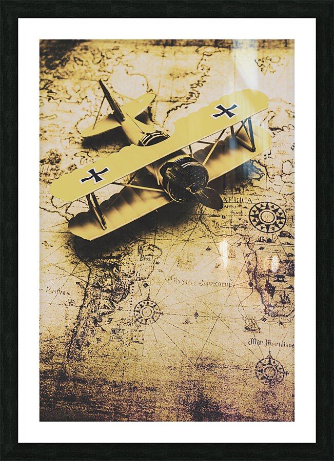 Antique Biplane On Old Map Picture Frame print