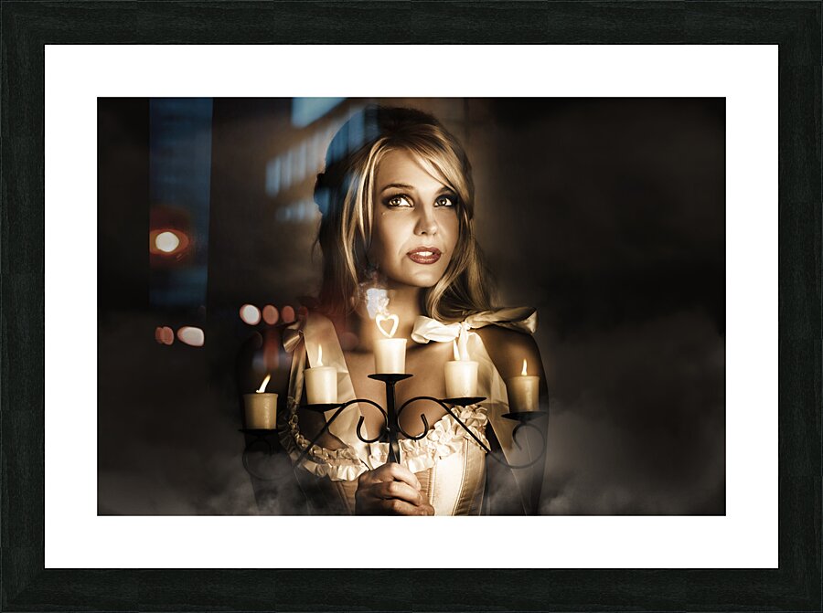 Romantic Blonde Woman Holding The Light Of Love Picture Frame print