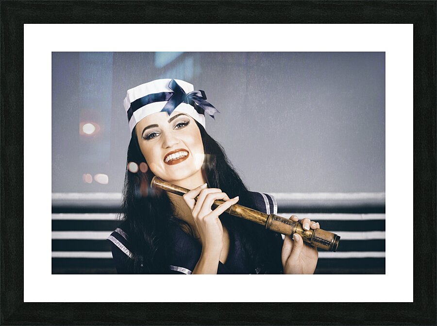 Young vintage sailor girl looking out to sea Picture Frame print