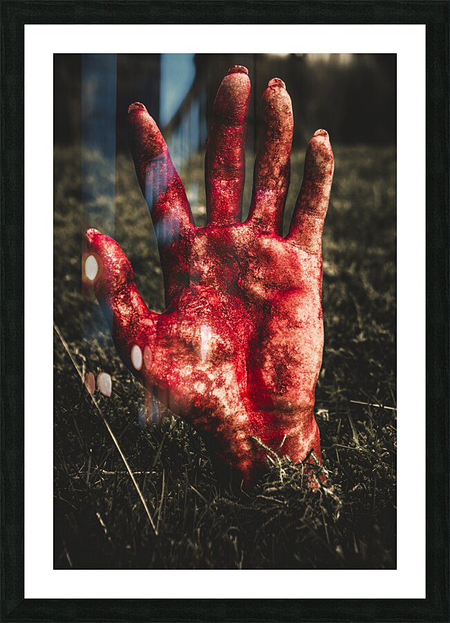 Blood Stained Hand Coming Out Of The Ground At Night Picture Frame print