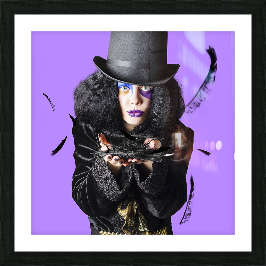 Magician blowing feathers Picture Frame print