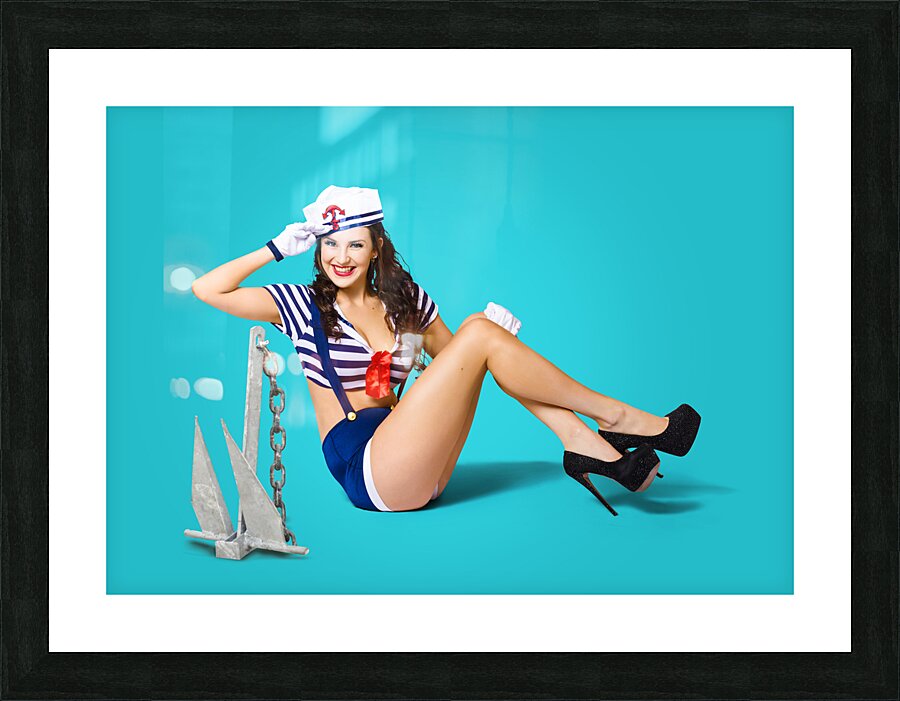 Gorgeous pin up sailor girl wearing hat Picture Frame print