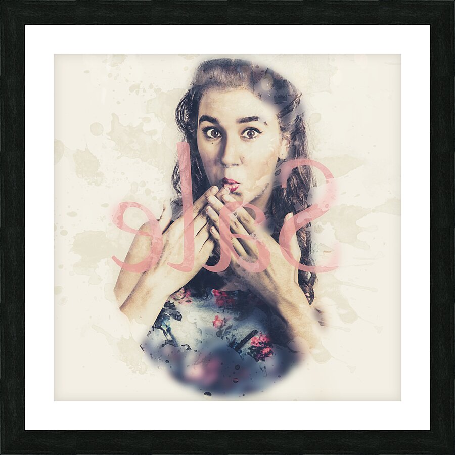 Surprised pin up window shopper at store sale Picture Frame print