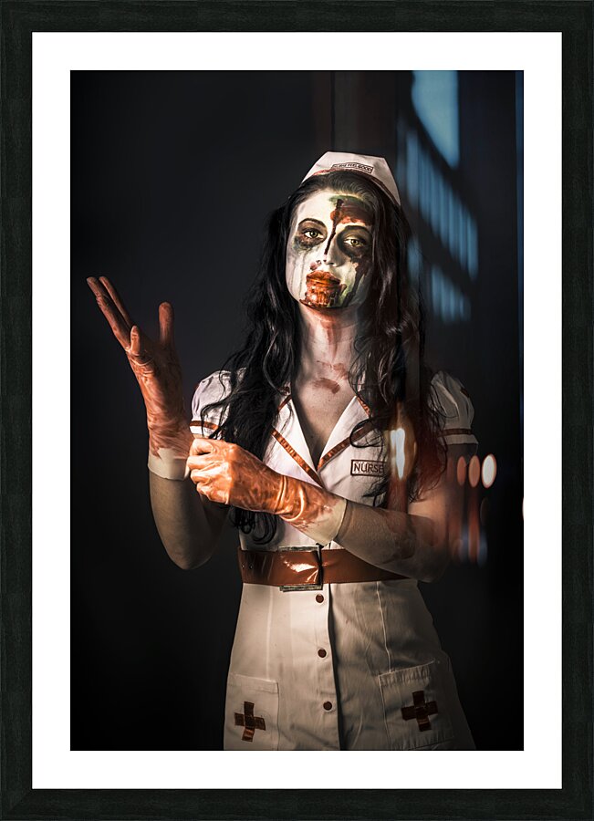 Living dead health professional putting on gloves Picture Frame print