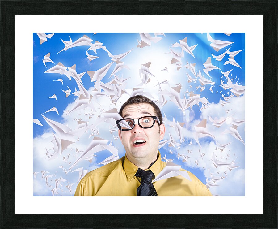 Insane business man with busy travel schedule Picture Frame print