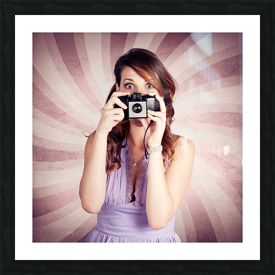Pin-up Photographer Girl Taking Surprise Photo Picture Frame print