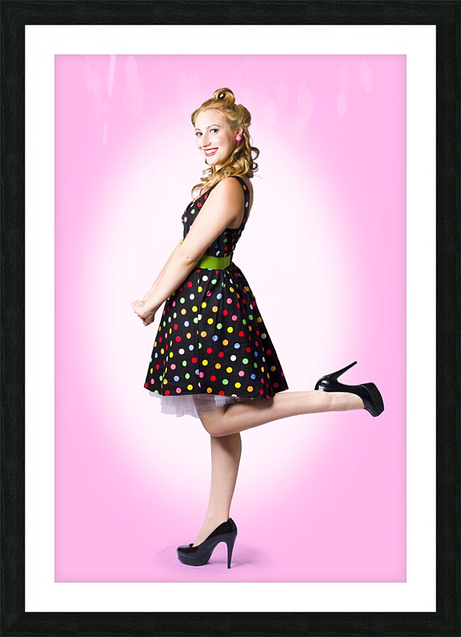 Cute Pin-Up Style Fashion Model In Retro Dress Picture Frame print