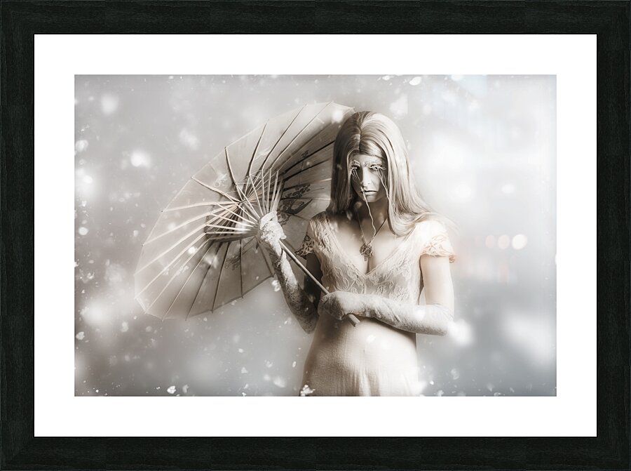 Dark vampire in a forsaken winter wonderland Picture Frame print