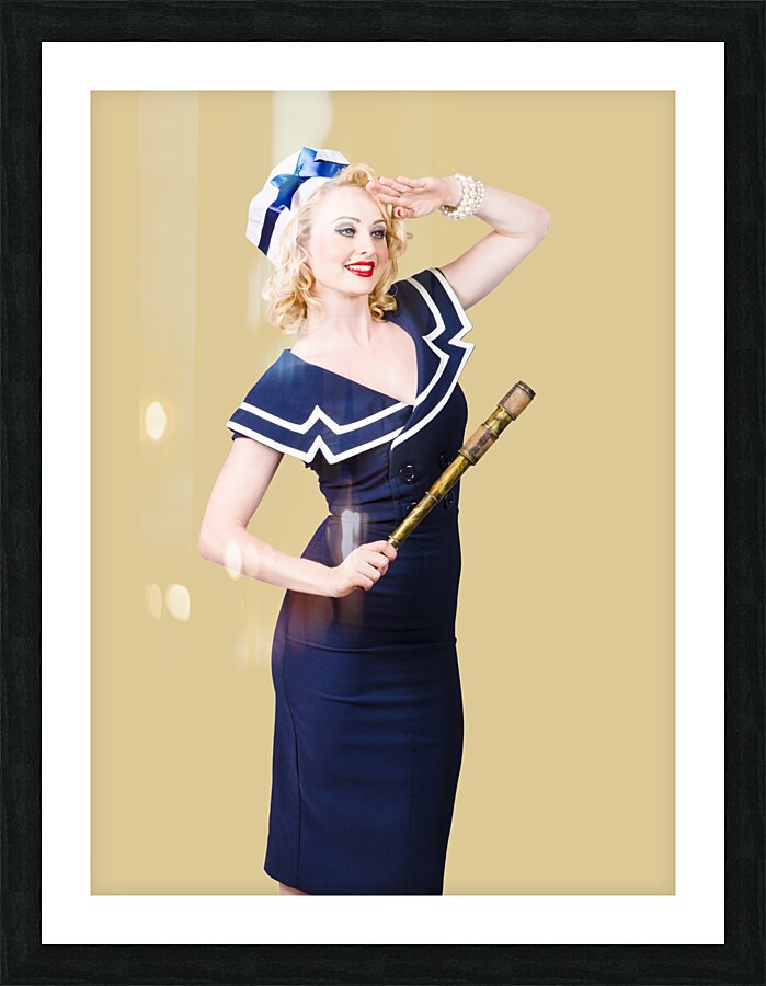 Sailor girl pin-up looking out to sea Picture Frame print