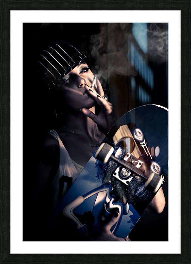 Cool Smoking Woman With Skateboard Picture Frame print