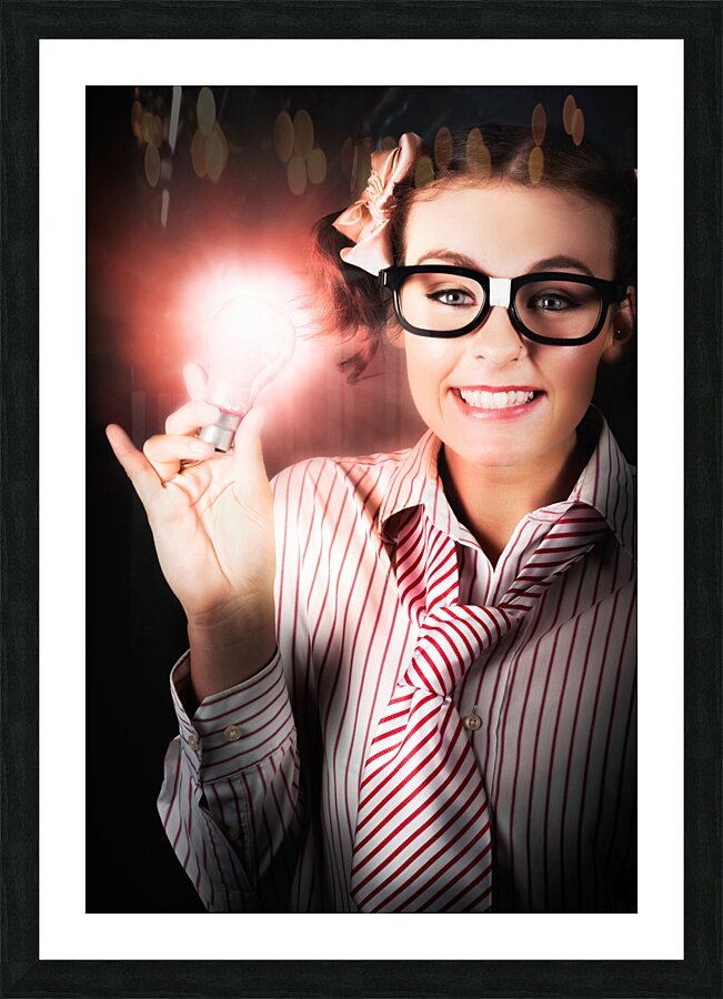 Smart Business Person Holding Light Bulb In Hand Picture Frame print