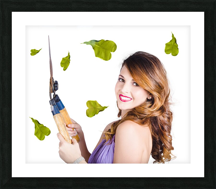 Glamorous woman gardening Picture Frame print