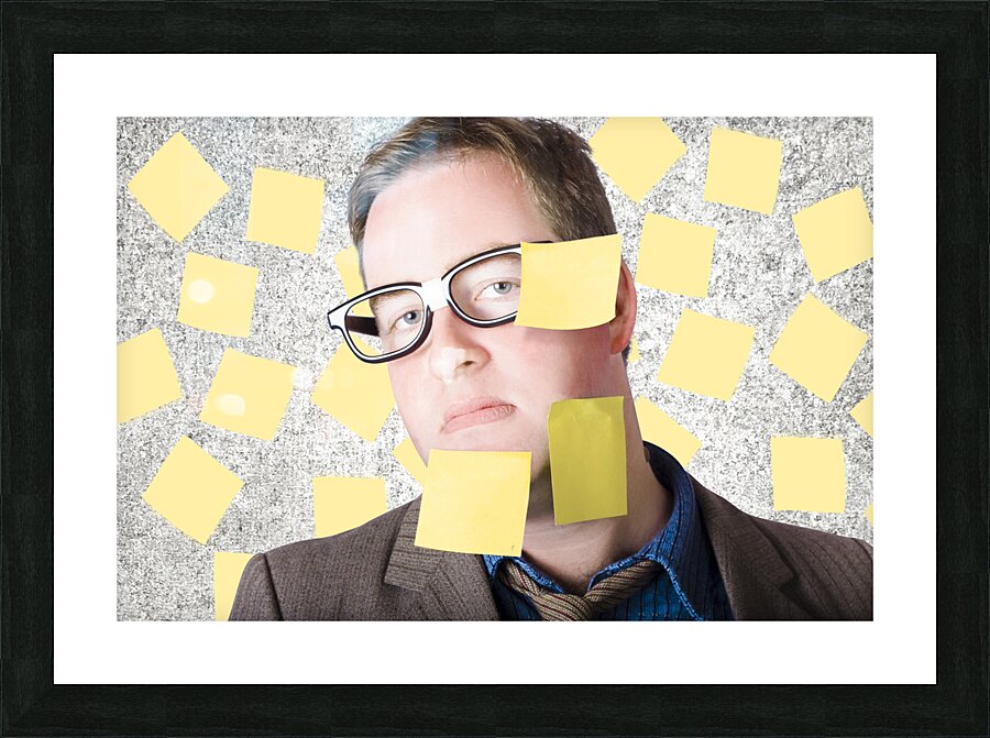 Stressed businessman multitasking huge agenda Picture Frame print