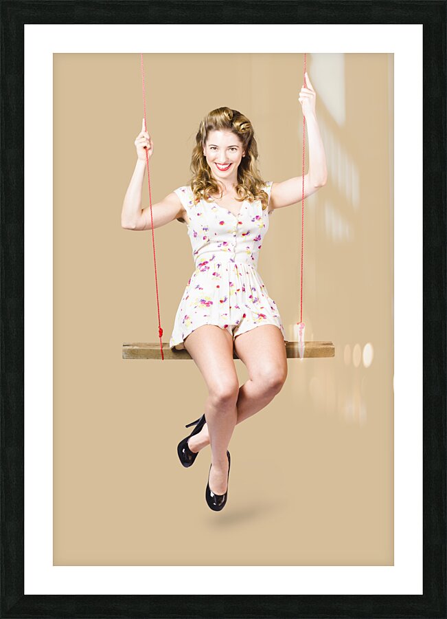 Swing pinup girl with beauty make-up and hairstyle Picture Frame print