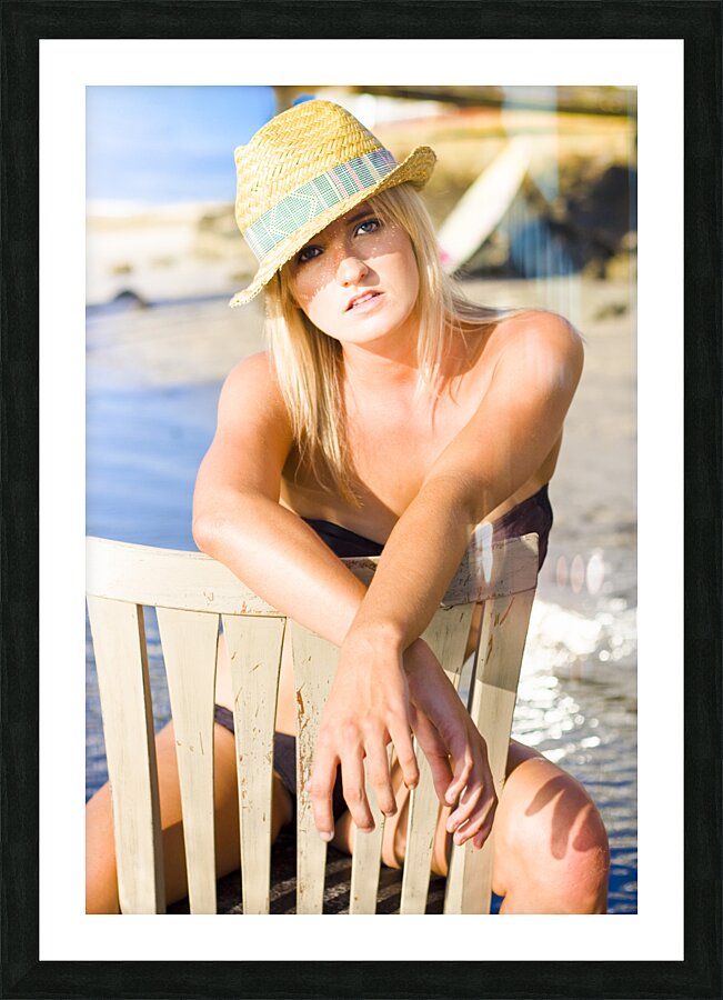 Woman On Holiday Vacation Picture Frame print