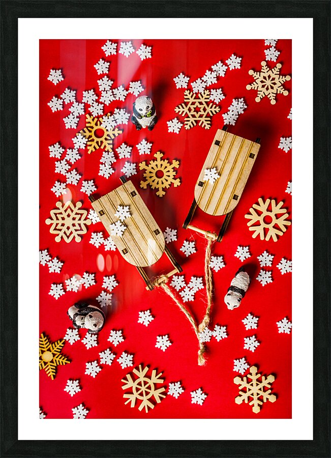 With sleds and snowflakes Picture Frame print