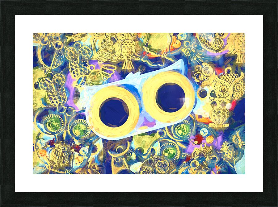 Swirling sea of colorful owl charms Picture Frame print