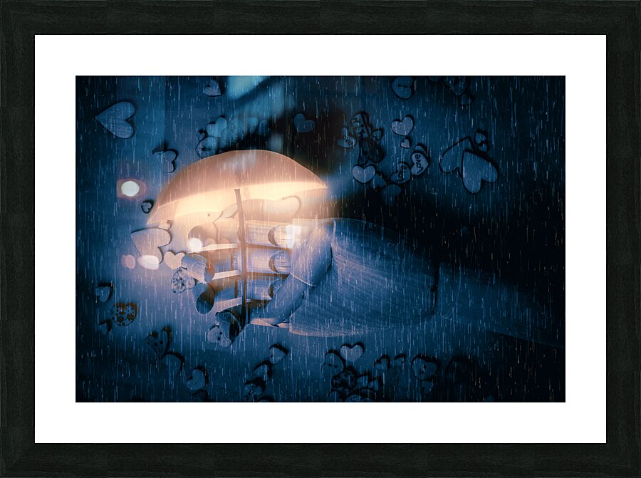 A light in the rain Picture Frame print