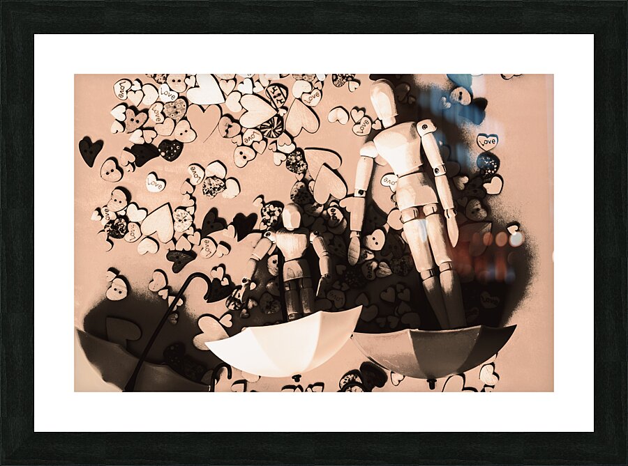 Umbrella boats on heart bay Picture Frame print