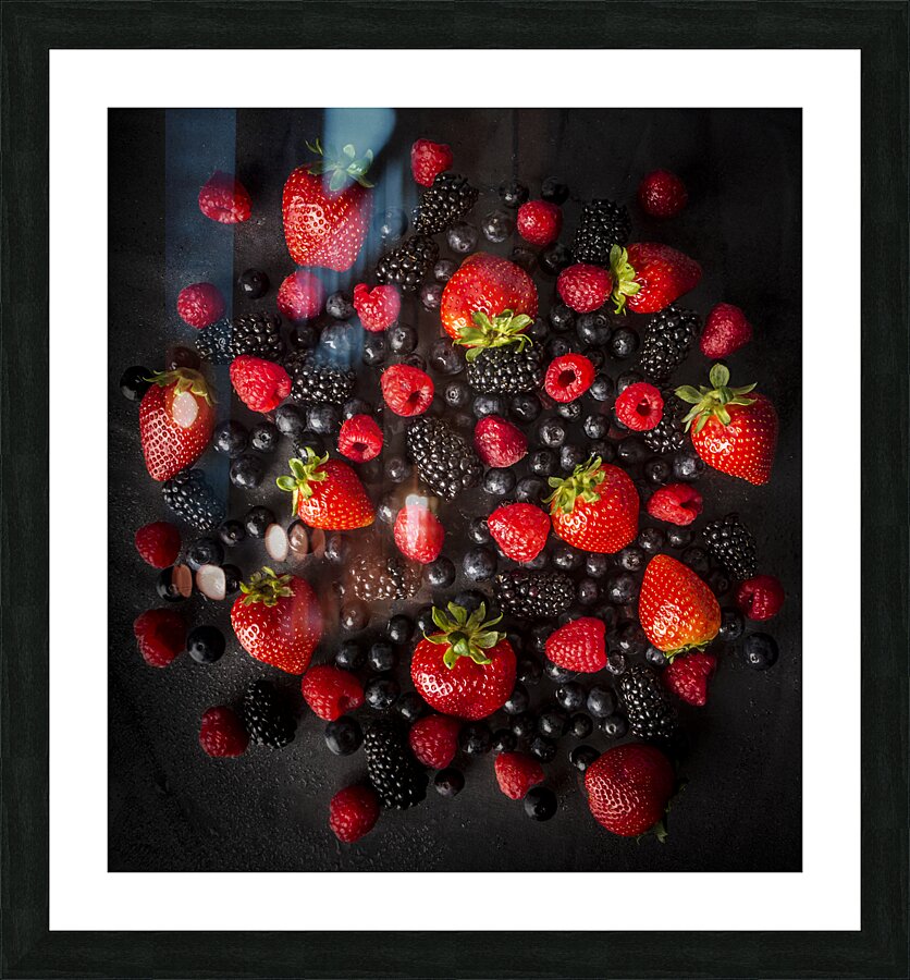 Berries on black Picture Frame print