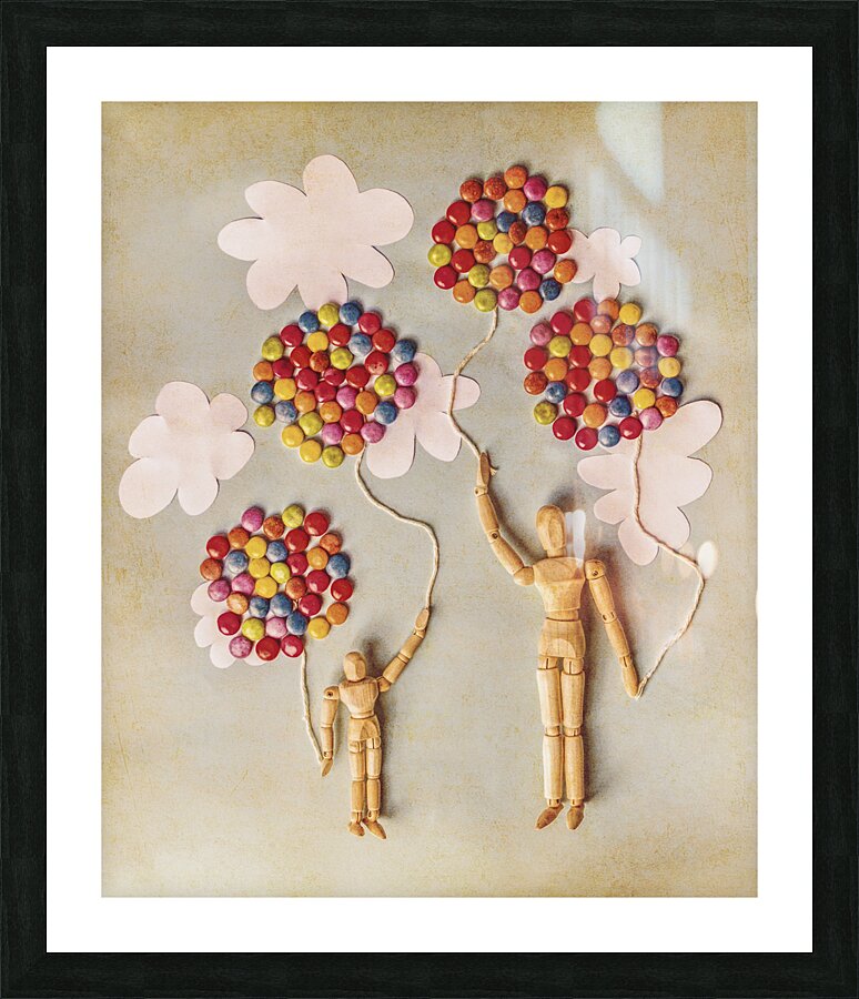 Paper clouds and candy balloons Picture Frame print