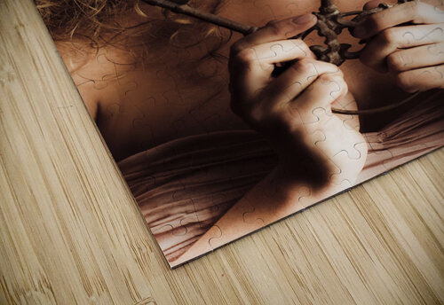 Dreamy vintage beauty holding skeleton keys Jorgo puzzle